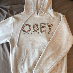 Obey gray hoodie with floral lettering